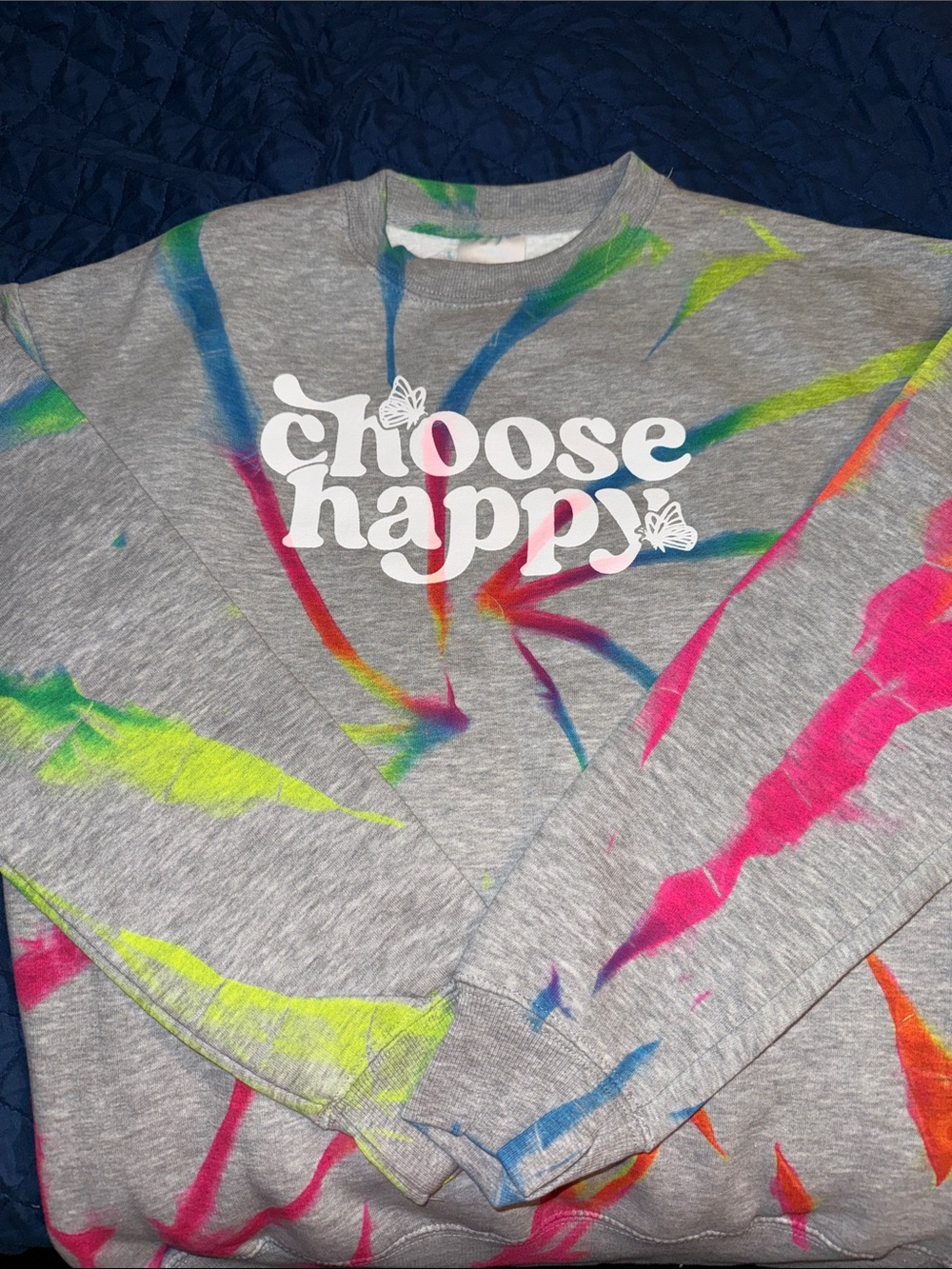 Women’s Grey Tie-Dye "Choose Happy" Crewneck Sweatshirt